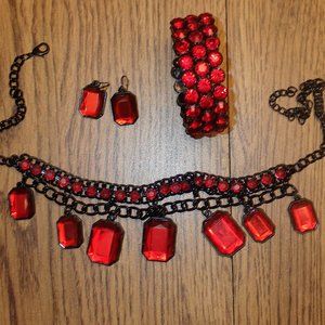 Ruby colored  Necklace ~ matching Earrings & Bracelet
